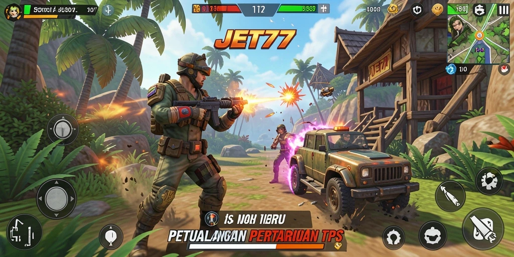 Gameplay JET77 dengan aksi tembak-menembak yang seru dan grafis memukau.