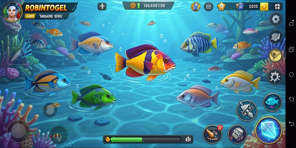 Tampilan seru dari gameplay ROBINTOGEL menembak ikan.