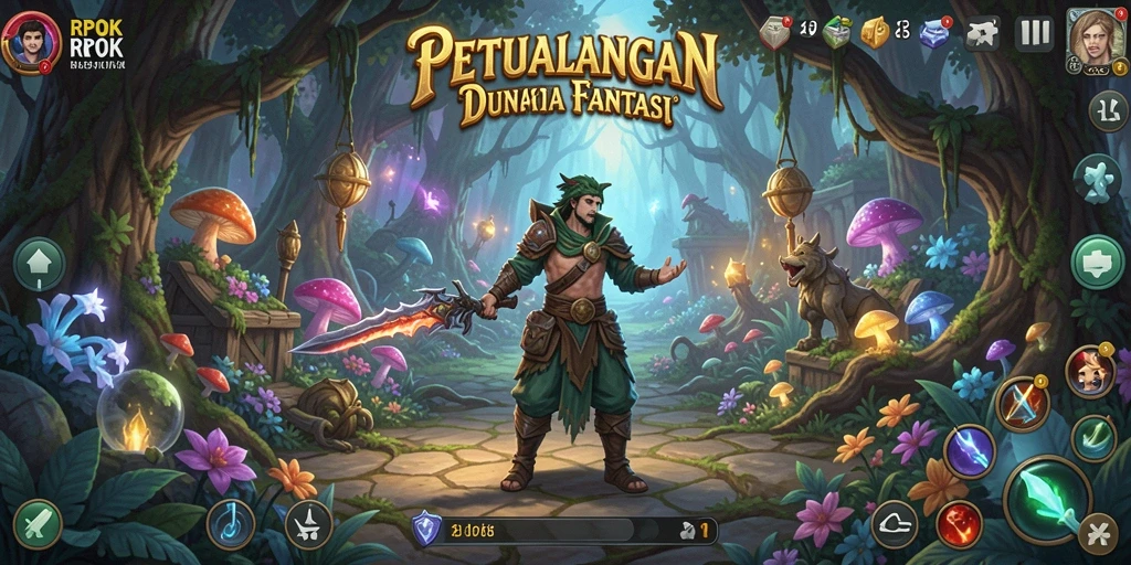 Screenshot utama RPOK menampilkan pemain menjelajahi dunia yang luas dan penuh warna.