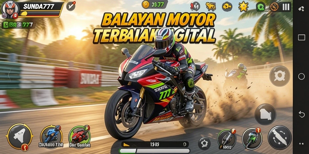 Tampilan menegangkan dari gameplay SUNDA777 saat balapan motor.
